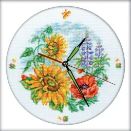 Kryželiu siuvinėjimo rinkinys - laikrodis (yra laikrodžio mechanizmas) "Flower Clock" RTOM40007