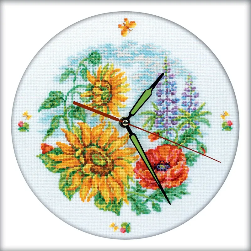 Cross-stitch kit - clock (contains clockwork) "Flower Clock" M40007