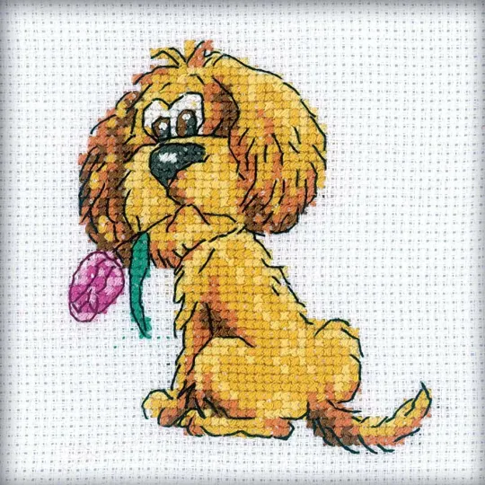 Cross-stitch kit "Doggy with flower" H202
