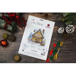 Siuvinėjimo kryželiu rinkinys. "Santa's Shop" 25x25cm SB1435