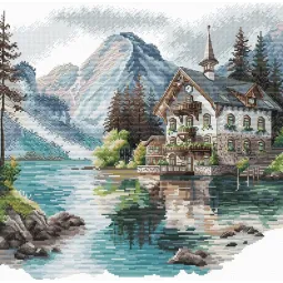 Kit point de croix "Lakeside Alpine Cottage" 32,07 x 30,64 cm AVA-P048