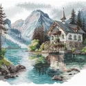 Kryželiu siuvinėjimo rinkinys "Alpių kotedžas prie ežero" 32.07 x 30.64 cm AVA-P048