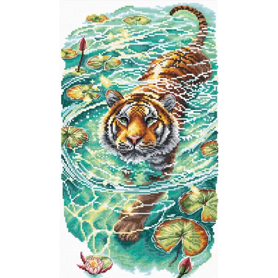 Cross stitch kit "Tiger of the Turquoise Lotus Pond" 17.94 x 31.43 cm AVA-P014