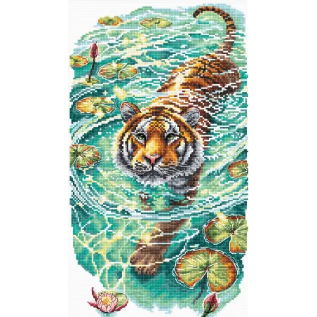 Cross stitch kit "Tiger of the Turquoise Lotus Pond" 17.94 x 31.43 cm AVA-P014
