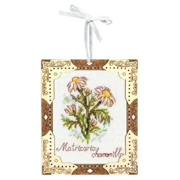 Cross-stich on wooden base "Miniature. Chamomile" 13x11 cm SO-142