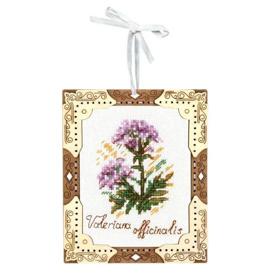 Cross-stich on wooden base "Miniature. Valerian" 13x11 cm SO-141