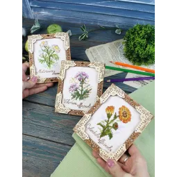 Cross-stich on wooden base "Miniature. Valerian" 13x11 cm SO-141