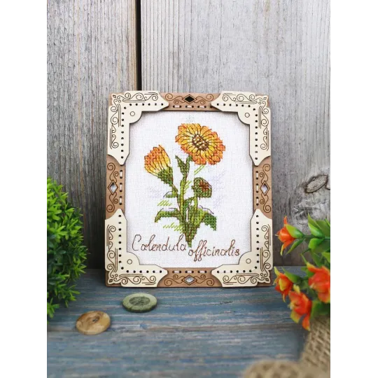 Kreuzstich auf Holzbasis "Miniatur. Ringelblume" 13x11 cm SO-140