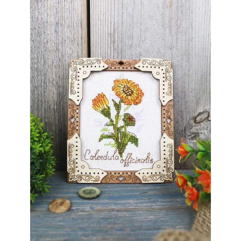 Kreuzstich auf Holzbasis "Miniatur. Ringelblume" 13x11 cm SO-140