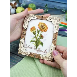 Вышивка крестом на деревянной основе "Миниатюра. Календула" 13x11 см SO-140