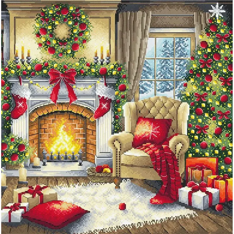 Cross stitch kit  "Christmas Eve by the Fireplace" AVA-P183