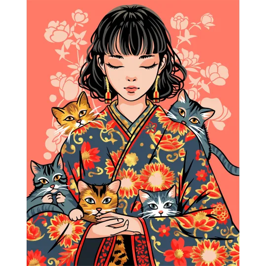 2025Tapyba pagal skaičius rinkinys "Japoniški kačiukai" 40x50 cm W078
