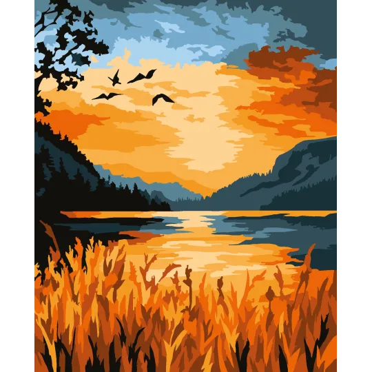 Kit Peinture par numéros "Coucher de soleil au lac" 16,5x13 cm MINI316 0225