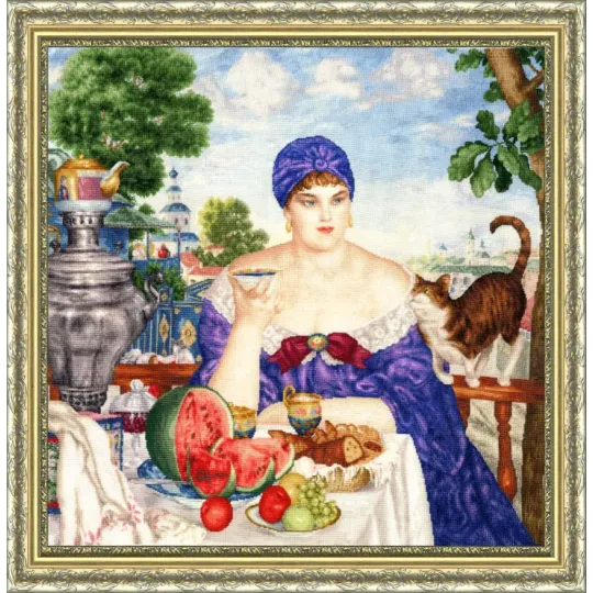 Kreuzstich-Set "Eine Kaufmannsfrau beim Tee" 55.5x55 cm S/MK117