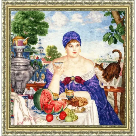 Kryželiu siuvinėjimo rinkinys "Pirklė prie arbatos" 55.5x55 cm S/MK117