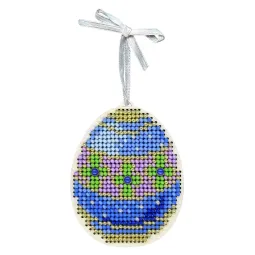 Cross-stich on wooden base"Blue and gold egg" 8*6 cm SO-185
