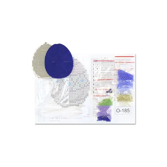 Point de croix sur base en bois "Oeuf bleu et or" 8*6 cm SO-185