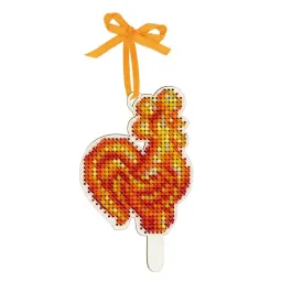 Cross-stich on wooden base"Rooster-shaped lollipop" 10*9 cm SO-161