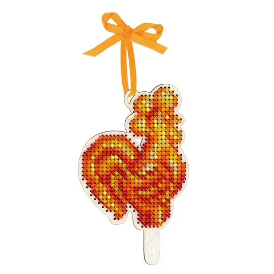 Cross-stich on wooden base"Rooster-shaped lollipop" SO-161