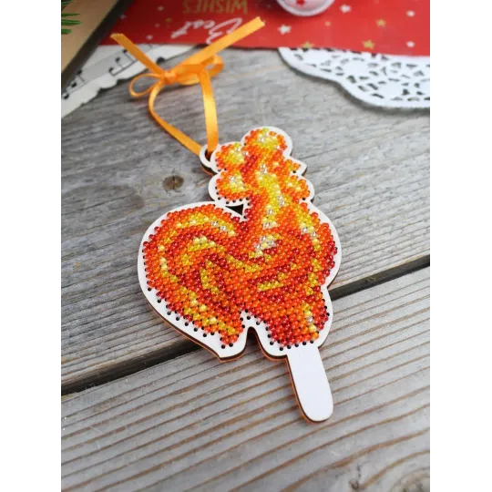 Cross-stich on wooden base"Rooster-shaped lollipop" SO-161