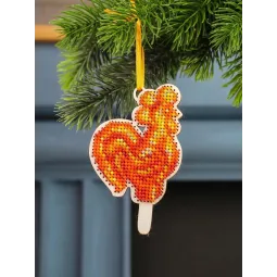 Cross-stich on wooden base"Rooster-shaped lollipop" 10*9 cm SO-161