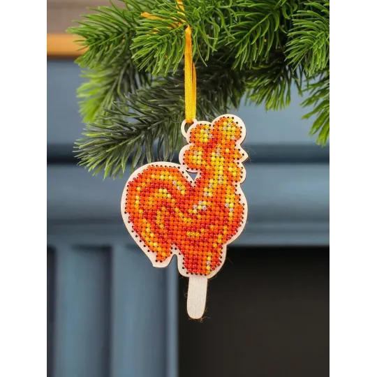 Cross-stich on wooden base"Rooster-shaped lollipop" SO-161