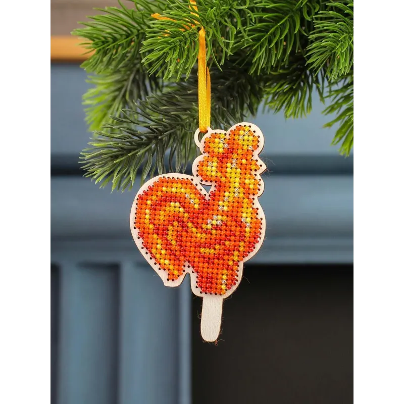 Cross-stich on wooden base"Rooster-shaped lollipop" SO-161