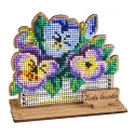 Cross-stich on wooden base"Pansies in a box" 10*11*6 cm SO-152