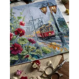 Набор для вышивки крестом "Утренний трамвай" 24,5 х 27 см SANU-11