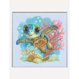 Kit point de croix "Bébé Tortue de Mer" 15x15 SRA1037