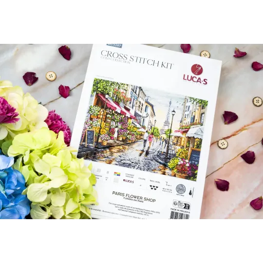 Kit Point de Croix "Boutique de Fleurs Parisiennes" 48 x 35 cm SBU5107