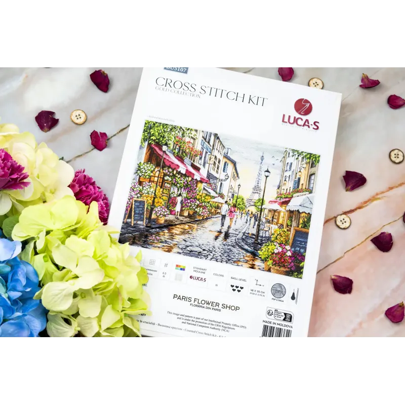 Kit Point de Croix "Boutique de Fleurs Parisiennes" 48 x 35 cm SBU5107
