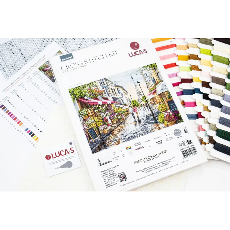 Kit Point de Croix "Boutique de Fleurs Parisiennes" 48 x 35 cm SBU5107