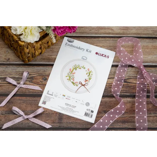 Kit de point de croix avec cerceau inclus "Printemps hum" 10x10 cm SBC109