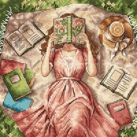 Kreuzstich-Set "Bücher, Blumen und Träume" 15,88 x 15,88 cm AVA-P114