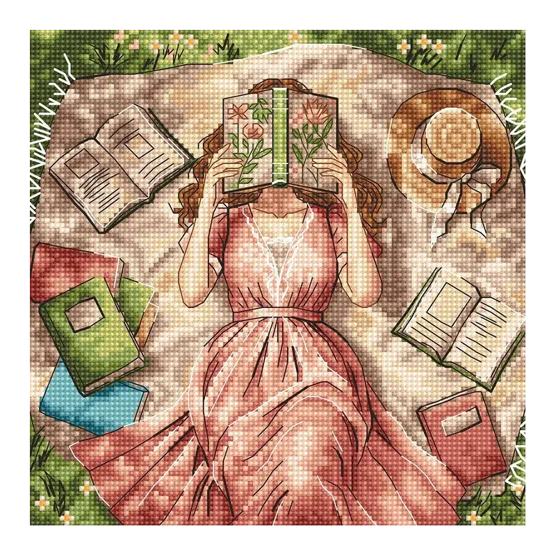 Kreuzstich-Set "Bücher, Blumen und Träume" 15,88 x 15,88 cm AVA-P114