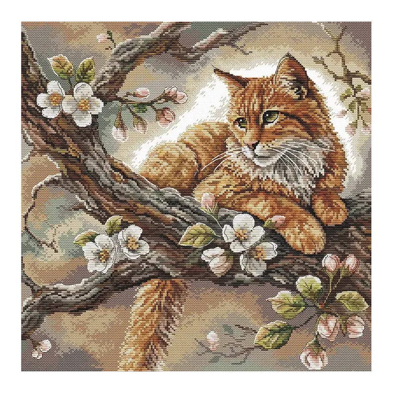 Kreuzstich-Set "Die Katze auf dem Apfelbaum" 31,75 x 31,75 cm AVA-P059