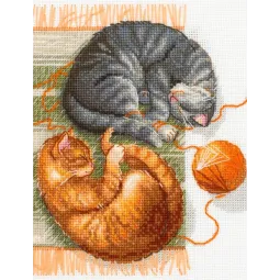 Siuvinėjimo kryželiu rinkinys "Katės ir siūlai" 20x20 cm SRA1035