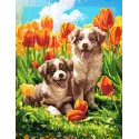 Diamond Painting kit with subframe "Puppies in tulips" 30x40 cm VA930