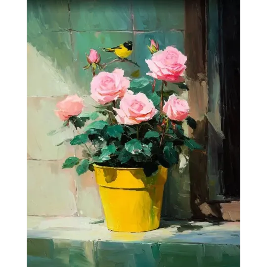 Diamond Painting kit with subframe "Roses and a bird" 30x40 cm VA924