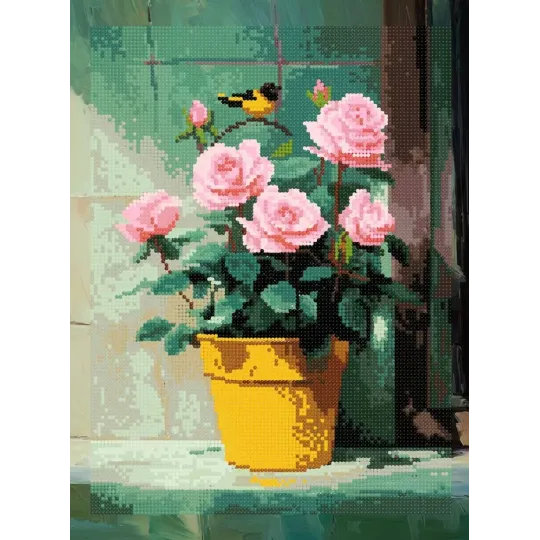 Diamond Painting kit with subframe "Roses and a bird" 30x40 cm VA924