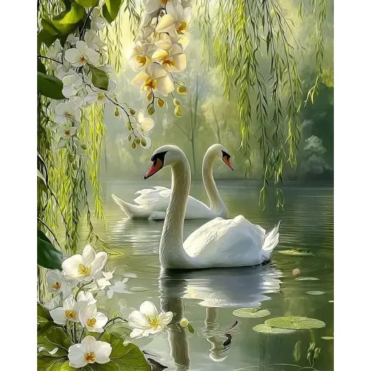 Diamond Painting kit with subframe "Swans" 30x40 cm VA923