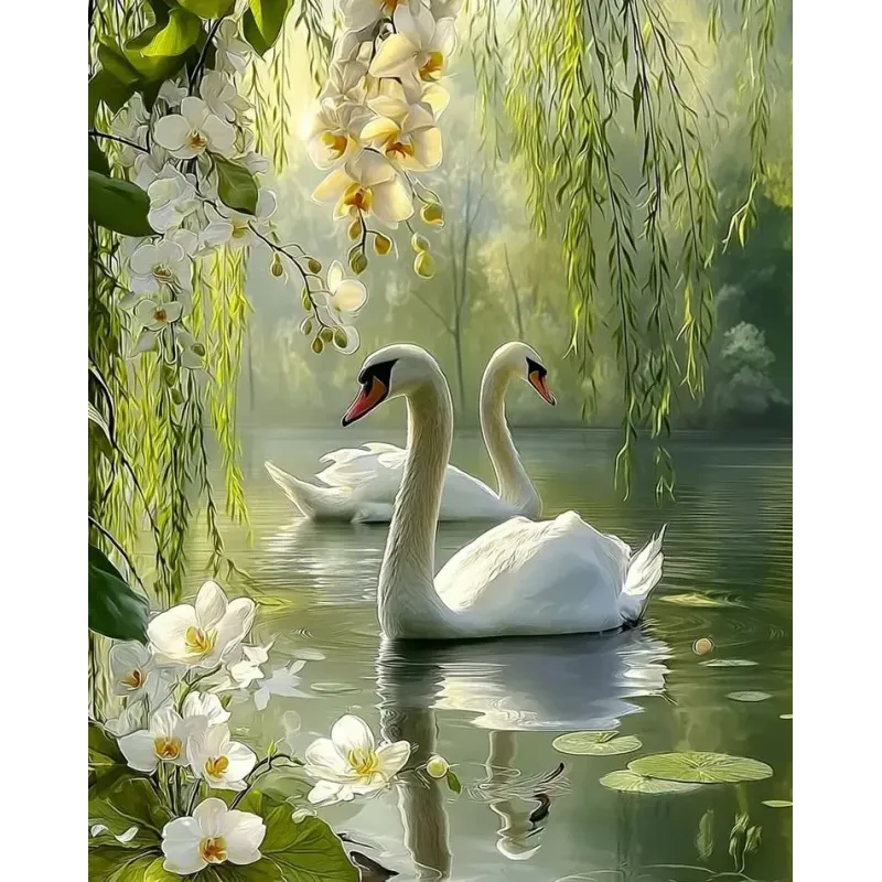 Diamond Painting kit with subframe "Swans" 30x40 cm VA923