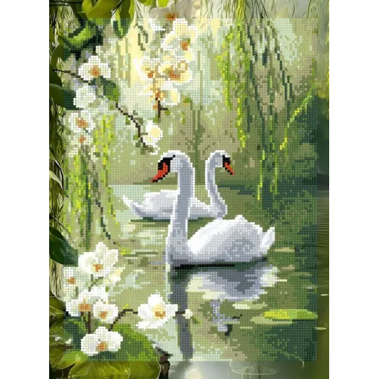 Diamond Painting kit with subframe "Swans" 30x40 cm VA923