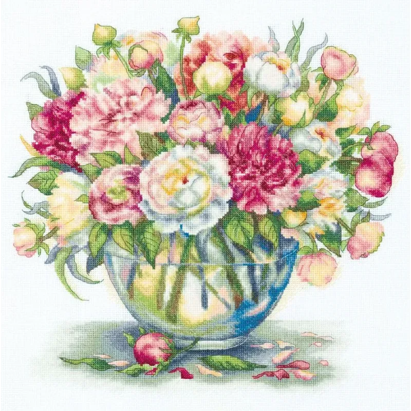 Kreuzstich-Set PANNA "Luxuriöse Pfingstrosen" 33 x 32 cm PC-7063