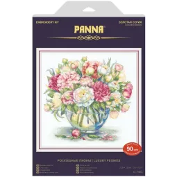 Kryželiu siuvinėjimo rinkinys PANNA "Prabangūs bijūnai" 33 x 32 cm PC-7063