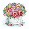 Cross stitch kit PANNA "Peonies in a hat box" 33 x 32 cm PC-7058