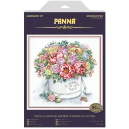 Набор для вышивания крестом PANNA "Пионы в шляпной коробке" 33 x 32 см PC-7058