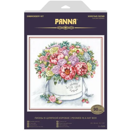 Cross stitch kit PANNA "Peonies in a hat box" 33 x 32 cm PC-7058