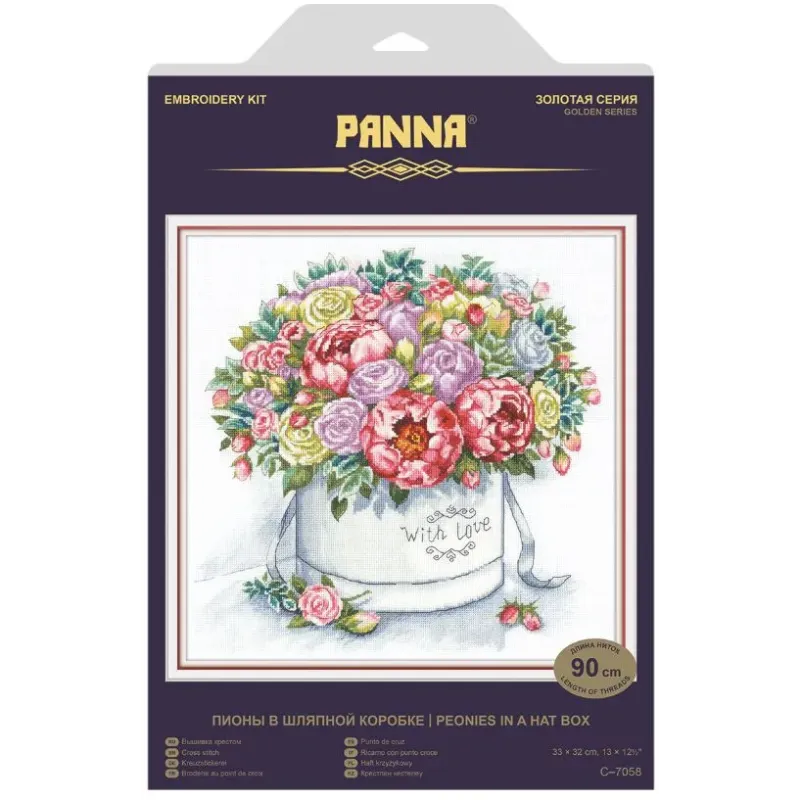 Kreuzstich-Set PANNA "Pfingstrosen in einer Hutschachtel" 33 x 32 cm PC-7058